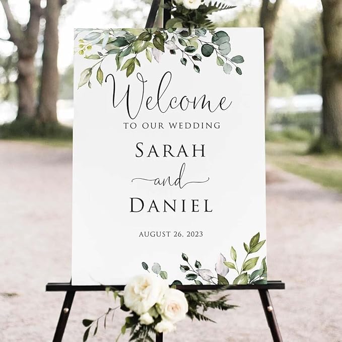 Greenery Wedding Welcome Sign, Eucalyptus Wedding Sign, Botanical Welcome Wedding Sign, Welcome to our Wedding Sign, Wedding Signs for Ceremony, Personalized Wedding Welcome Sign #11