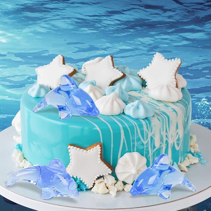 ArtCreativity Acrylic Dolphin Cake & Cupcake Toppers, Set of 24, Mini 2 Inch Dolphin Figurines, Decorations for Sea, Nautical, Mermaid, & Baby Shower Parties, Fun Party Favors, Goodie Bag Fillers