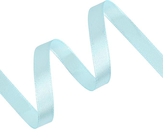 Light Blue Satin Ribbon 3/8 inch X Continuous 50 Yards, Single Face Polyester Ribbon Perfect for Gift Wrapping, Flower Bouquet, Wedding Decor, Crafts, Bow Making, Sewing and More