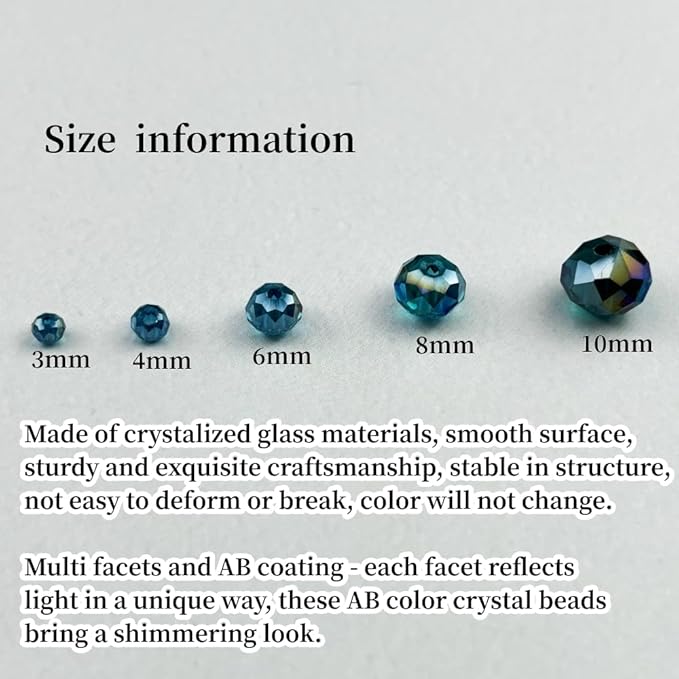 200pcs 6mm Crystal Glass Beads for Crafts Faceted Rondelle Glass Beads for Jewelry Making Crystal Spacer Beads for Necklaces Bracelets Earrings DIY Craft(Peacock Blue AB)