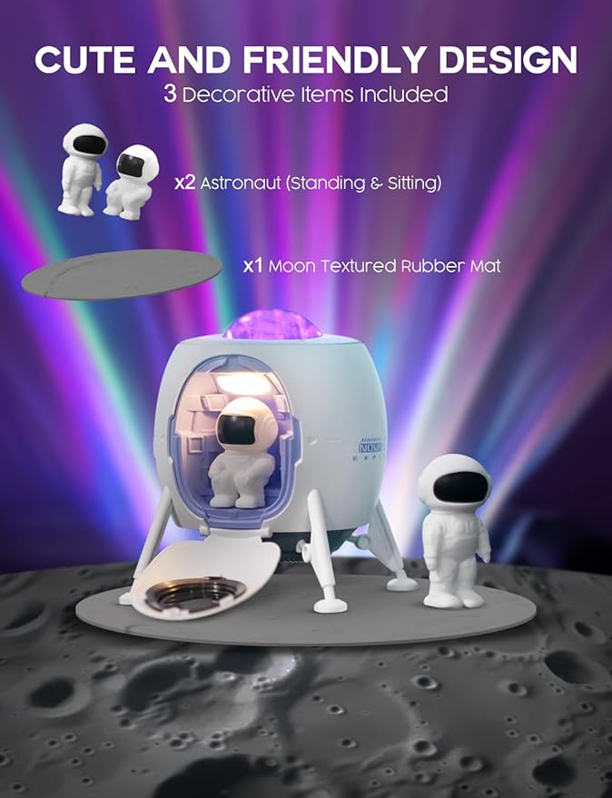 Lumoonosity Astronaut Projector - Aurora Borealis Light Projector for Moon Spacecraft Astronaut Decor - USB Powered Astronaut Space Northern Lights Projector - Space Projector for Bedroom, Game Room