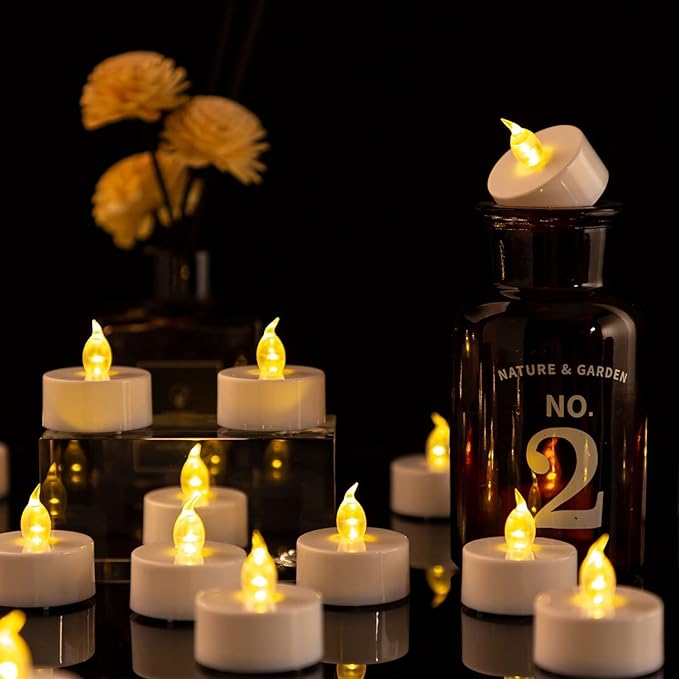 LED Tea Lights Candles- 100PACK Warm Yellow Flameless Candles Realistic and Bright Flickering Long Lasting 200Hours for Holiday Celebration,Party,Home Decoration,Battery Operated