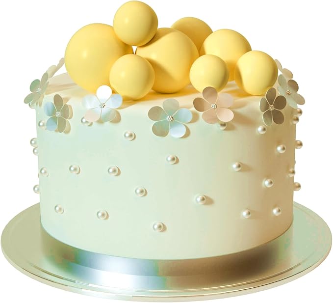 ASTARON Pack of 20 Cake Decoration Balls Cake Toppers, Mini Balloons Cake Toppers for Wedding Party Baby Shower Birthday Cake Decorating (Yellow)