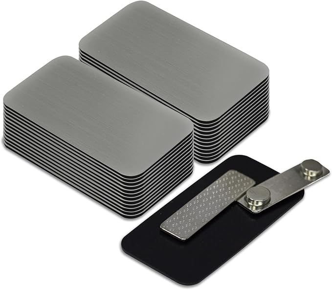 Brushed Silver Name Tag Blanks – 25 Pack, 1.5" x 3", Round Corners, Engravable Plastic Badges with Magnetic Backing – All Quality Badges