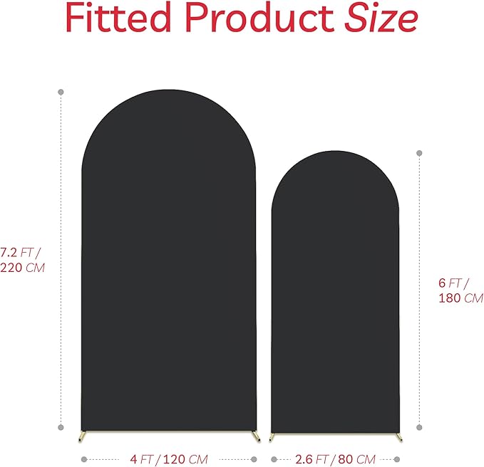 Set of 2 Arch Backdrop Cover, High Elastic Wrinkle-Resistant Arch Cover, Spandex Fabric Thick Opaque Round Top Chiara Backdrop for Wedding Birthday Baby Shower Garden Decor 6FT, 7.2FT, Black