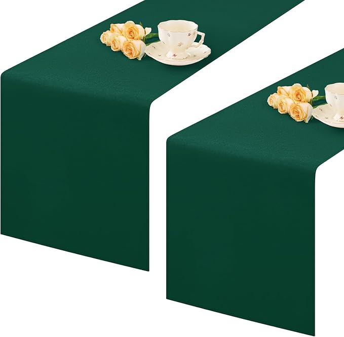 2 Pack Green Long Table Runner 12 x 108 Inch Solid Color Farmhouse Runners Coffee Table Dresser for Daily Party Home Decoration