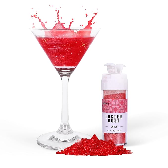 Red Edible Glitter for Drink, 5g Red Luster Dust Edible for Cake Decorating, Edible Glitter for Cocktails, Baking, Chocolate, Cookies, and Strawberries (0.18oz, red)