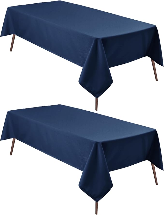 Hiasan 2 Pieces Rectangle Tablecloth - Waterproof Washable Polyester Table Cloth for Dining Room Kitchen Party Camping, Navy Blue, 54 x 108 Inch