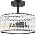 Modern Crystal Ceiling Light, Matte Black Semi Flush Mount Ceiling Lighting Fixture, Hallway Light Fixtures Chandelier for Kitchen, Bedroom Dining Room Hallway Closet, 3-Light, 12 Inch