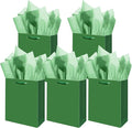 Gcardist Dark Green Gift Bags with Tissue Paper for Wedding, Birthday, Party Supplies-7.9"x4.3"x9.6" Medium Size Cardboard Gift Bags（5pcs Bags +10pcs Tissue Paper ）