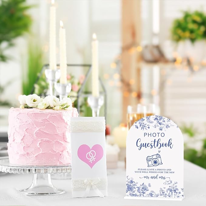Acrylic Wedding Signs, Dusty Blue Wedding Decor, Blue Weddings Decor, Photo Guestbook Signs for Reception, Modern Calligraphy Arch Acrylic Table Top Sign for Weddings Parties Dinners (White)