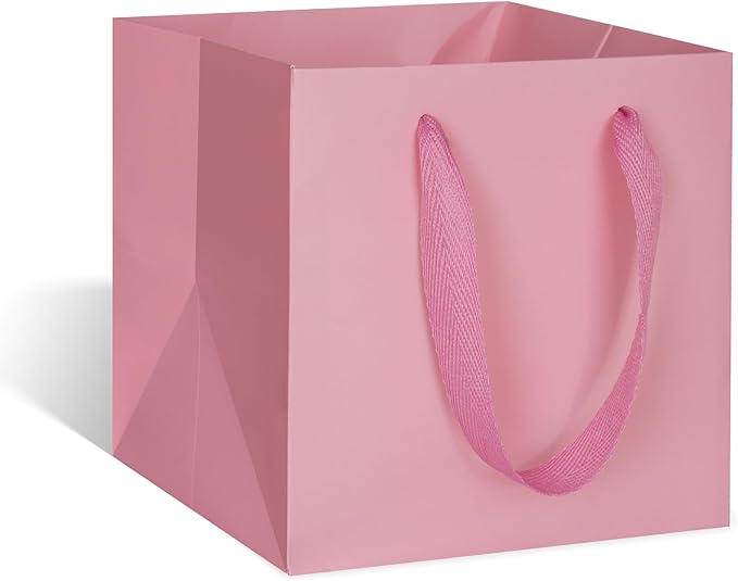 ADIDO EVA Pink Square Gift Bags Small Size Square Bottom Paper Bags with Handles for Party Favor, Shopping Packaging Bag (6x6x6 In, 10 CT)