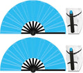 13" Large Folding Rave Fan with Holster, Clack Hand Fans Foldable for Line Dancing, Boots On The Ground Fan for Women Men Festival EDM Party Decoration, Light Blue 2 Pack