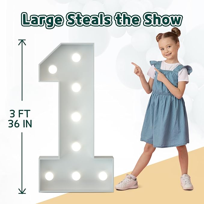 Marquee Numbers 3 Feet Tall Big Light Up Numbers 13th Happy Birthday Decorations Girl Boy White Anniversary Party Decor Large Cardboard Prop Backdrop Sign 13