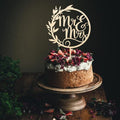 Mr & Mrs Cake Toppers - Engagement & Bridal Shower Cake Picks - Wooden Bride & Groom Decoration