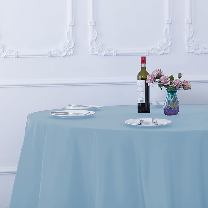 Ascoza 2pack 90 Inch Blue Mist Round Tablecloth in Washable Polyester Fabric for Wedding/Banquet/Restaurant/Parties