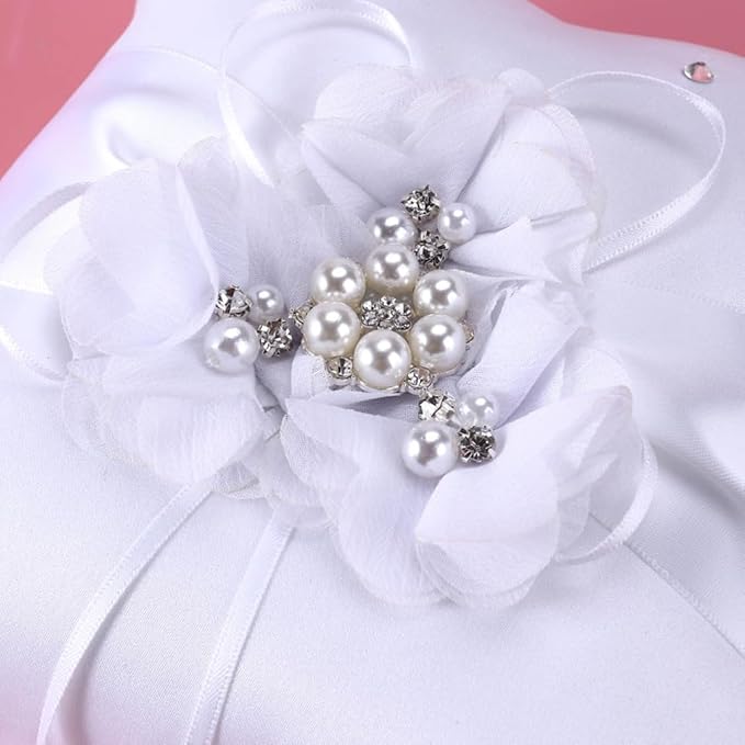 PRETYZOOM Bride Vintage Rings Bridal Bearer Pillow Retro Decor Wedding Faux Pearl Ribbons Pillows Girl Mini Basket Quinceanera Pearl Rings White Artificial