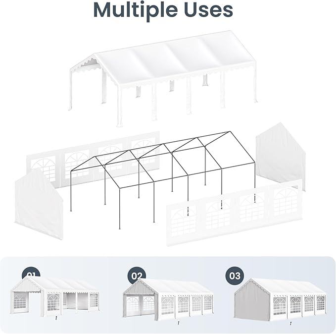 PHI VILLA 26'x13' Outdoor Heavy Duty Party Tent Large Commercial Canopy Wedding Event Tent Shelter Canopy Carport with Removable Sidewalls & 3 Storage Bags for Patio Outdoor Garden Events, White