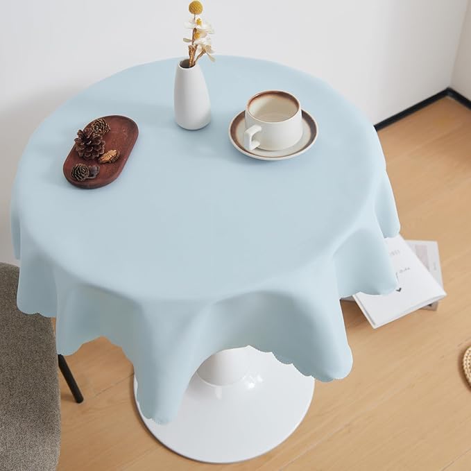 Small Round Light Blue Tablecloth 36 Inch Polyester Fabric Washable Table Cover Decorative Wrinkle Resistant Solid Color Table Cloth for Dining Party Wedding Camping