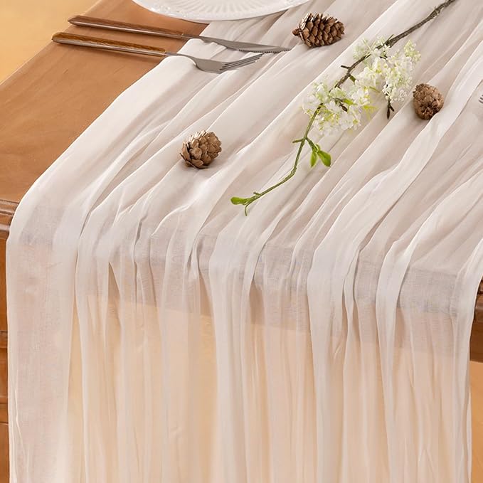 Ivory Table Runner Cheesecloth Table Runner 10FT Farmhouse Table Runners 120 Inches Fall Table Decor Dining Room Centerpiece Wedding Boho Baby Shower Birthday