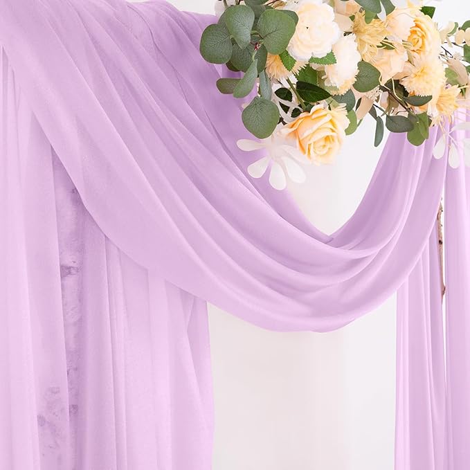 Socomi Lilac Purple Wedding Arch Draping Fabric 29" x 20Ft 2 Panels Sheer Outdoor Curtain Drapes Extra Long for Bridal Baby Shower Ceremony Birthday Party Decor