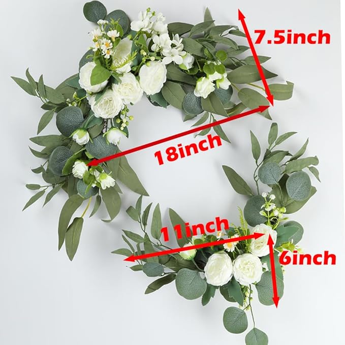 H&W 2pcs Artificial Wedding Arch Flowers for Wedding Sign, Floral Swag Dusty Decor for Reception Ceremony Backdrop(Willow Leaves-Peony-White)