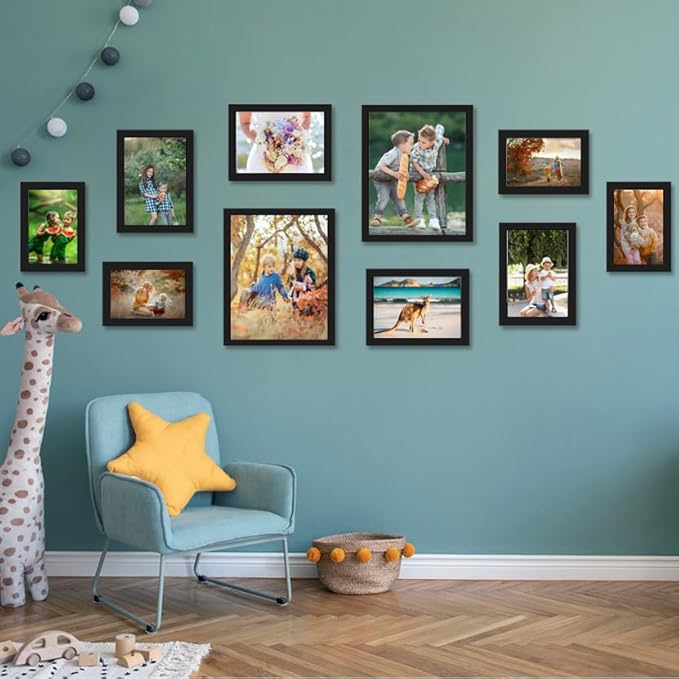 KTKDE A4 Black Picture Frame Set of 6, 8.3x11.7 Wooden Photo Frame Black Engineered Wood with Plexi-Glass for Poster Frame with Wood-grain Wall or Tabletop Living Room Bedroom Home Decor best gift