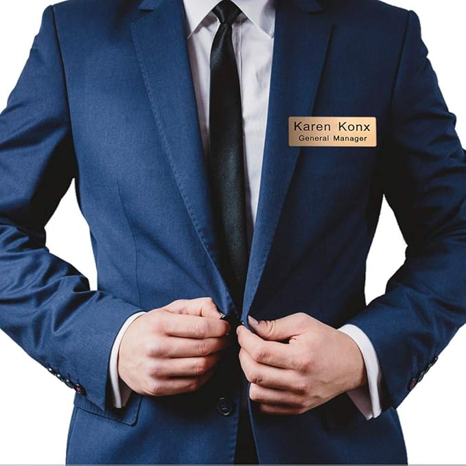 Custom Engraved Name Tag Badge for Business Personalized Identification with Pin or Magnetic Backing Aluminum ID Badge (Black/White, 1" x 3")