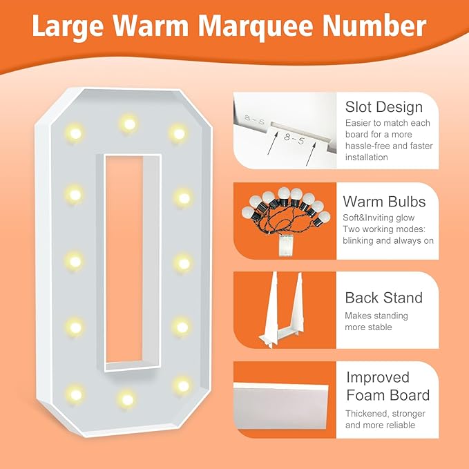 4FT Marquee Light Up Letters, Warm White Light Up Letters O, Large Marquee Letter for Party Decorations, Love Light Up Letter, One Sign for First Birthday Wedding Holiday Decor