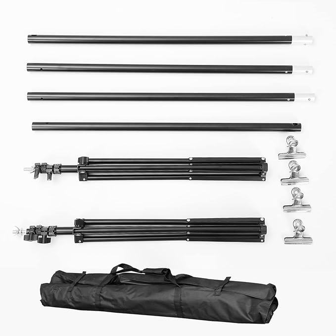 10ft Adjustable Backdrop Stand Kit, Heavy-Duty Photography Background Support System with Clamps & Carry Bag, Photo Video Studio Backdrop Stand for Parties, Weddings, Green Screen & Banner Display