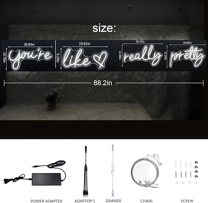You're Like Really Pretty Neon Signs, Neon Light for Wall Decor,Light Up Sign for Wedding, Engagement,Neon Signs for Bedroom Decor