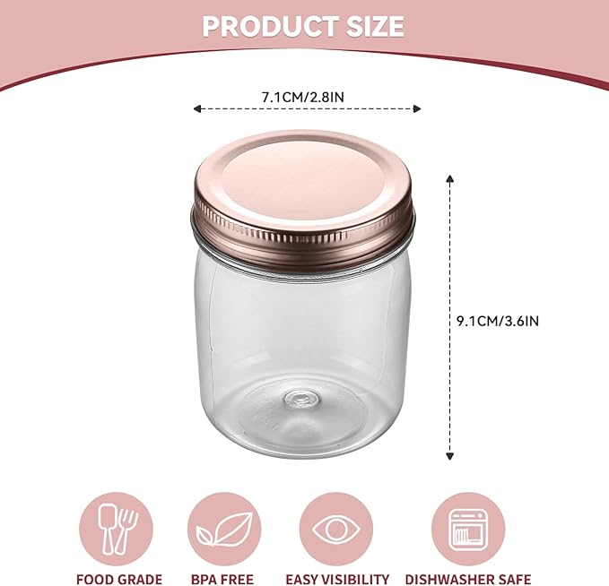novelinks 8 oz Clear Plastic Jars with Screw-On Lids - BPA-Free Refillable Storage Containers for Slime, Spices, Crafts, Kitchen & Home Organization (32 Pack,Rose Gold)