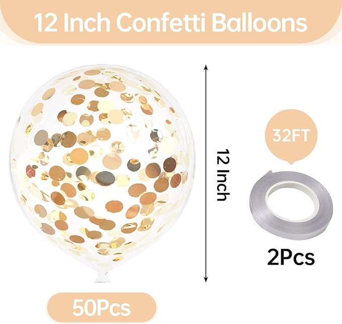 50pcs Light Gold Foil Confetti Balloons,12 inch Latex Balloon with Light Gold Confetti Inside for Birthday Family Party Wedding Party Baby Shower Decoration Supplies