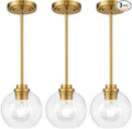 Pendant Lights Kitchen Island, Modern Gold Pendant Light with Clear Glass, 7 Inch Farmhouse Hanging Light Fixtures for Dining Room Entryway, Bedroom, Hallway, Farmhouse- 3 Pack