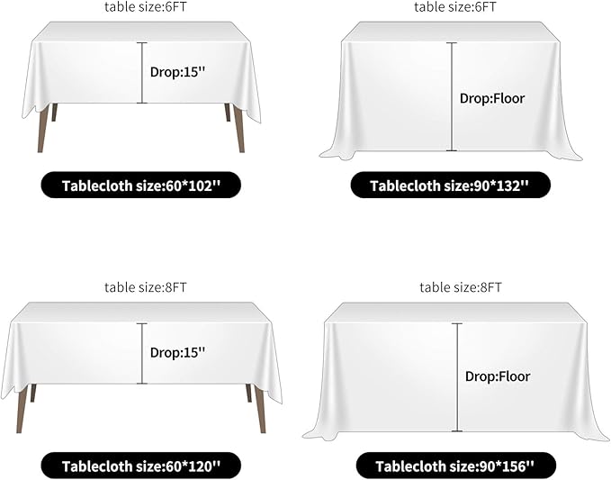 Ascoza 2pack 90x156 Inch Hunter Rectangular Tablecloth 6 Feet Table Cloth in Polyester Fabric for Wedding/Banquet/Restaurant/Parties