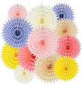 BestoFun 12PCS Paper Fans Light Color Party Decorations Tissue Paper Flowers Decorations for Girl Groovy Birthday Baby Shower Wedding Bachelorette Room Wall Hanging Décor