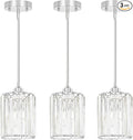 Chrome Kitchen Pendant Lights Over Island with Adjustable Rods - Crystal Pendant Lighting Fixtures 3 Pack, Ideal Over Dining Table or Bar, E26 Bulb Compatible, No Electrician Needed