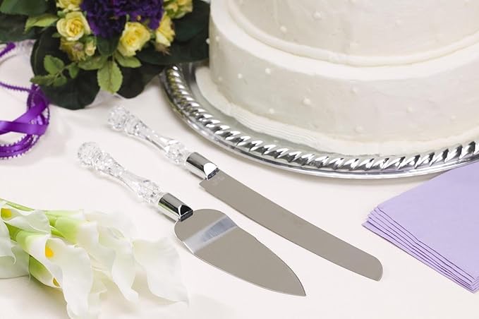 Adorox Cake Knife and Server Set Acrylic Stainless Steel Faux Crystal Handle Holiday Thanksgiving Christmas