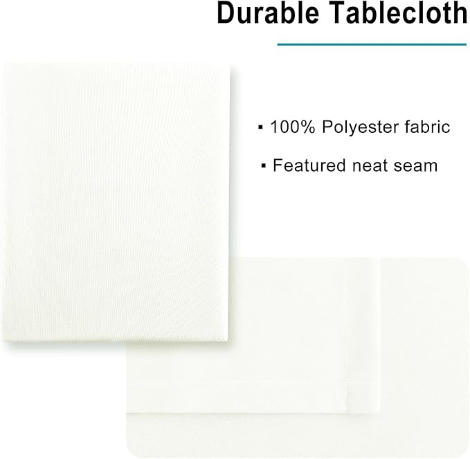 Hiasan Rectangle Tablecloth - Waterproof Washable Fabric Table Cloth for Wedding, Banquet, Gathering and Dining Room, 90 x 156 Inch, Ivory