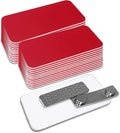 Red Name Tag Blanks – 25 Pack, 1.5" x 3", Round Corners, DIY Engravable Plastic Badges with Magnetic Backing – All Quality Badges