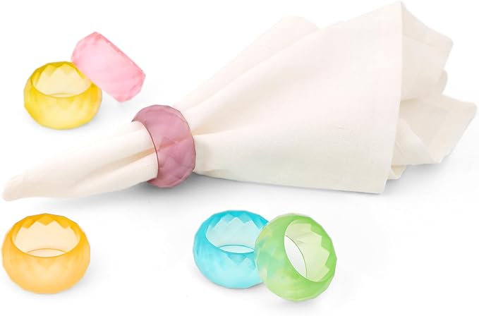 Napkin Rings Set of 12 - Epoxy Resin Napkin Holder Cuffs for Dinner Table Décor - Farmhouse Modern Serviette Rings for Weddings, Parties, Receptions, Banquets, Daily Use - 1.5" (Pastel) - CLEENTABLE