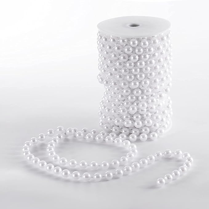 XINHUIDALSQ Craft String of Pearls 10 MM Faux Pearl Beaded, 33 Feet White Garland Bead String for Christmas Tree Decorations, Wedding Party Decoration (White, 10mm/10M)