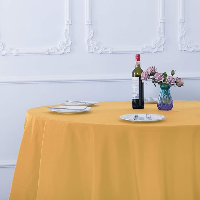 Ascoza 2pack 108 Inch Gold Round Tablecloth in Washable Polyester Fabric for Wedding/Banquet/Restaurant/Parties