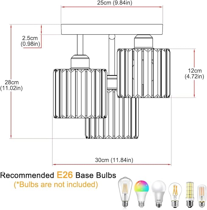 Crystal Ceiling Light Fixture, Chrome Semi Flush Mount Ceiling Light Fixture, 3-Light Hallway Lighting with Clear Crystal Shades for Kitchen Entryway Bedroom Bathroom Foyer, E26