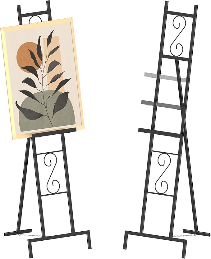 Skcoipsra 2 Pack Black Easel Stand, 3 Tier Adjustable Larger Wedding Welcome Sign Holder, Art Poster Display Stand Free Standing with Chain, 17x17x58 Inch