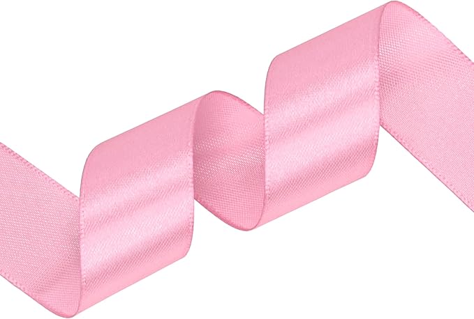 Rose Pink Satin Ribbon 1 inch X Continuous 50 Yards, Single Face Polyester Ribbon Perfect for Gift Wrapping, Flower Bouquet, Wedding Decor, Crafts, Bow Making, Sewing and More