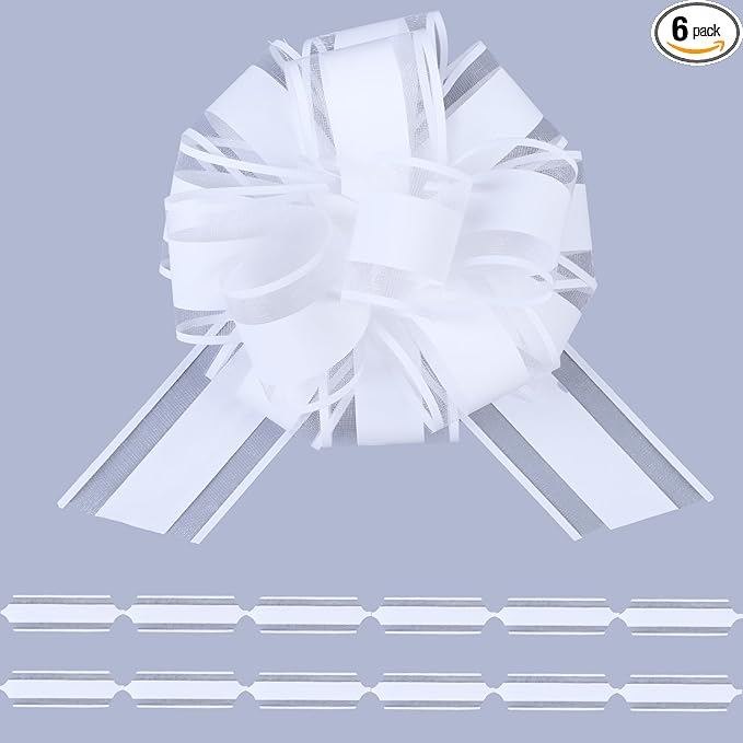 6Pcs 6inch Pull Bow Gift Wrapping,Pull Bow For Gift Basket, Gift Bag Box Wrapping Decor, Valentines Day, Birthday, Anniversary, Wedding, Flower Packaging (White)