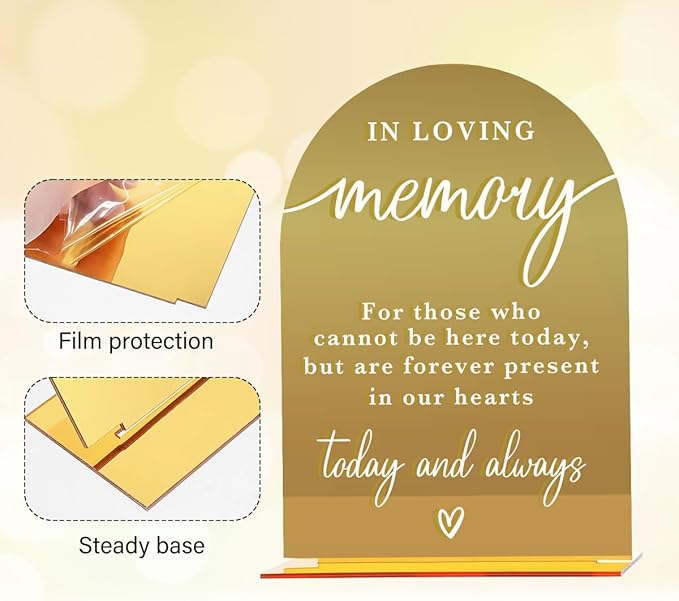 Acrylic Wedding Sign, Bridal Shower Decorations, In Loving Memory Sign for Ceremony, Modern Font Table Signs, Gold Mirror Arched Acrylic Tabletop Signs for Wedding Reception and Event Party