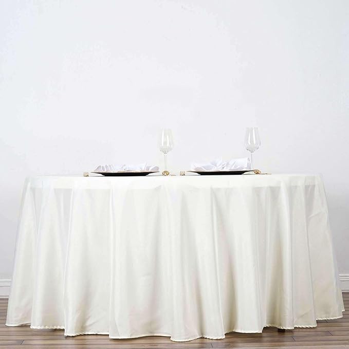 Efavormart Round Tablecloth, 120 Inch Stain & Wrinkle Resistant Washable Table Cloth, Decorative Polyester Fabric Table Cover for Banquet, Wedding, Dining - Ivory