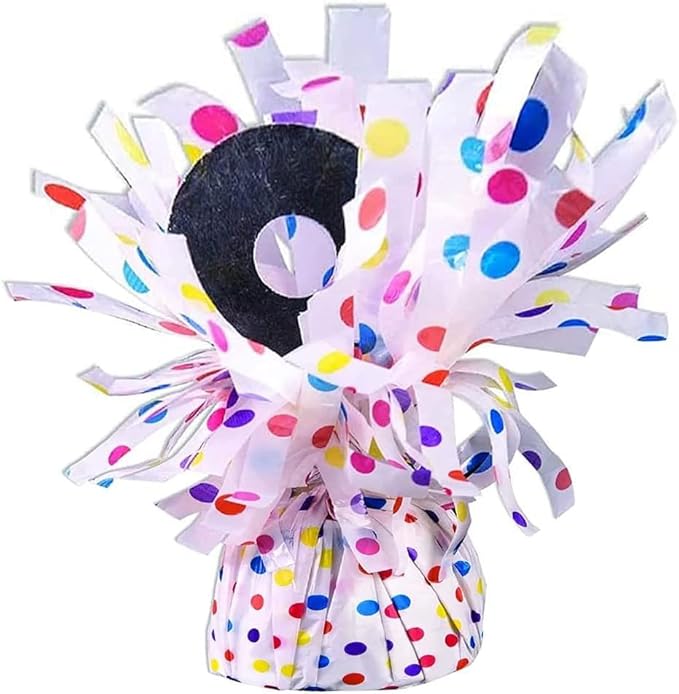 PMU 3 Pcs Polka Dot Kisses Balloon Weights - Decorative Balloon Weight for Christmas, Thanksgiving, Birthday, Party Favors, Wedding & Baby Shower - 6oz. White With Rainbow Multicolor, Pkg/3